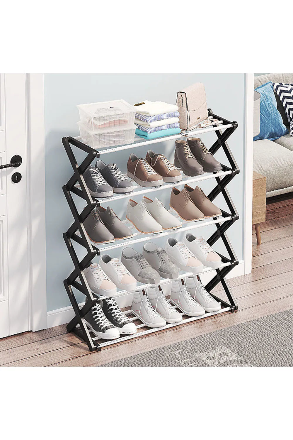 【Breeins】Foldable Multi-Tier Metal Shoe Rack for Entryway Shoes Storage Organizer Shelf Home Decoration Cabinet