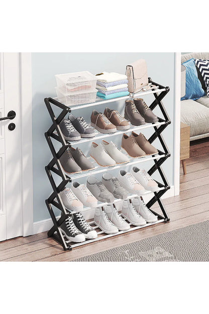 【Breeins】Foldable Multi-Tier Metal Shoe Rack for Entryway Shoes Storage Organizer Shelf Home Decoration Cabinet
