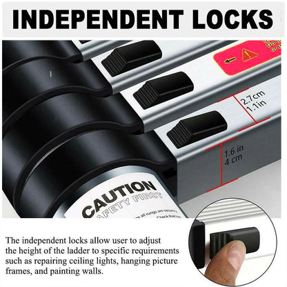 4.4m/5m Telescopic Extension Ladder with 2 Detachable Hooks, Sturdy Stainless Steel  EN131 Standard, 150kg Load Capacity