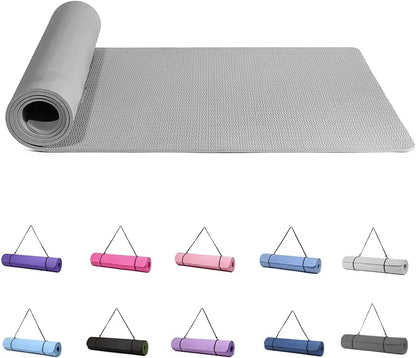 Good Nite Yoga Mat Gymnastics Pilates Exercise Mat for Women Non-Slip Thick 6mm with Carry Strap Tpe 183 x 61 x 1cm