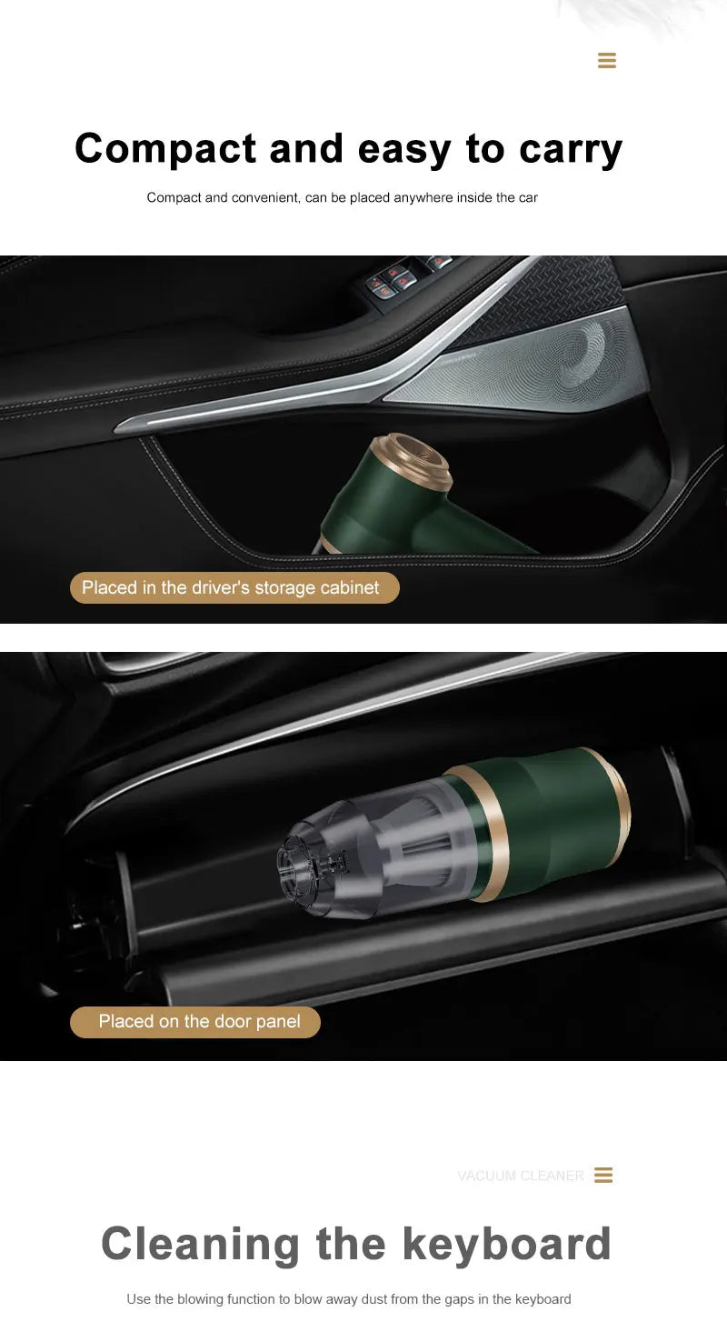 High Power Car Blower Vacuum, 2-in-1 Strong Suction & Blowing, Portable for Auto/Home Cleaning, Dust Removal from Seat/Mat/Trunk