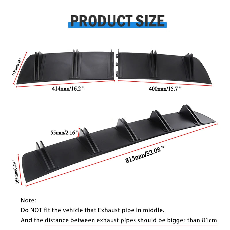 Universal Car Rear Bumper Lip ABS Double Wing Rear Shark Chassis Fin Style Curved Bumper Lip Diffuser Anti-collision 2 in 1