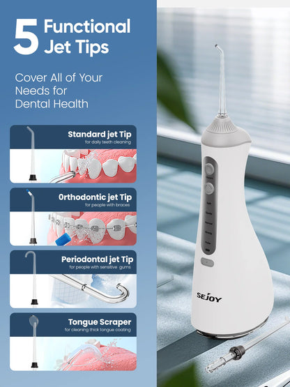 SEJOY Dental Oral lrrigator for Men Women Teeth Cleaner Portable Dental Water Flosser 4 Modes IPX7 Mouth Washing Machine