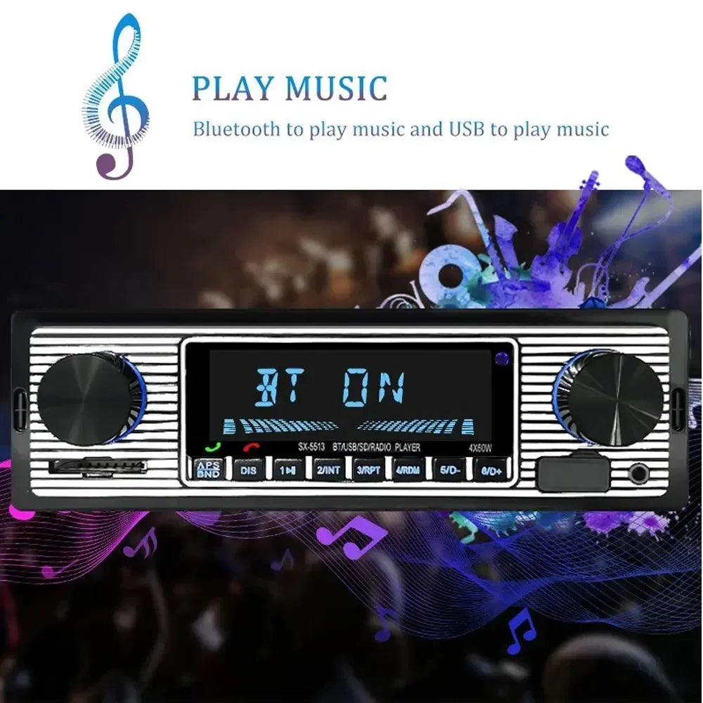 1 Din Car Radio MP3 Player Vintage Dual Knob Digital Bluetooth Audio Radio Multimedia Music USB SD Stereo Play in Dash AUX Input