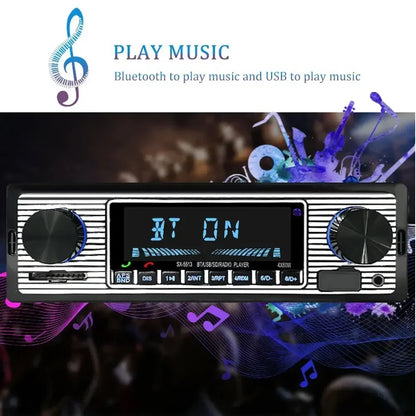 1 Din Car Radio MP3 Player Vintage Dual Knob Digital Bluetooth Audio Radio Multimedia Music USB SD Stereo Play in Dash AUX Input