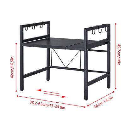 BonChoice 2/3-Tier Expandable Microwave Oven Rack Countertop for Kitchen, Microwave Shelf Stand Metal with 6 Hooks Black White
