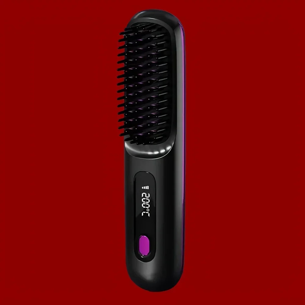 Hair Straightener Brush for Travel with Negative Ion Type-C Charging 2000mAh Battery Frizz-Free Shine Smooth hair
