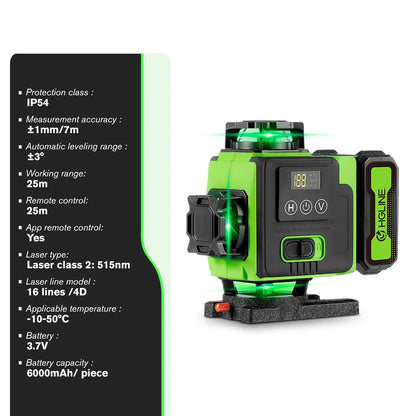 HGLINE 16 Lines Laser Level APP Remote Control Horizontal Vertical Levels Machine Power Display Laser Leveling With 100cm Tripod