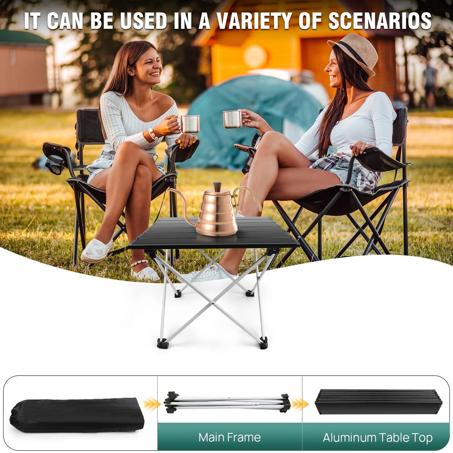 BRIEFNESS Portable Folding Table for Outdoor Picnic Camping Compact Lightweight Aluminum Alloy Garden Patio Table with Carry Bag