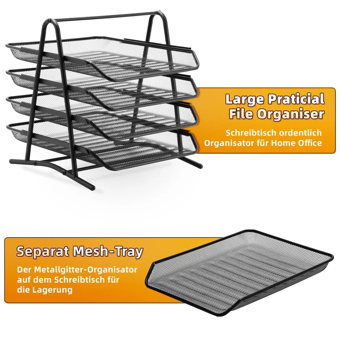 Mesh Desk Organiser 4 Tier Letter Tray Organizer Office Desktop Document Paper File Storage Mesh Filling Collection