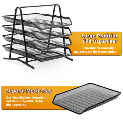 Mesh Desk Organiser 4 Tier Letter Tray Organizer Office Desktop Document Paper File Storage Mesh Filling Collection