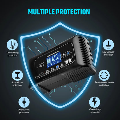 HTRC 20A 12V-24V P20 Battery Charger for Smart Car Battery Charger Repair Auto Moto Lead Acid AGM GEL PB Lithium LiFePo4 Battery