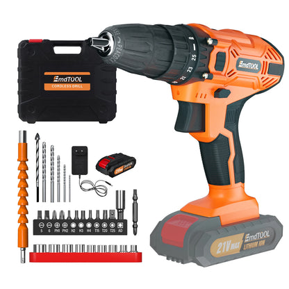 45Nm Cordless Drill Screwdriver with 21V 1.5Ah Battery and Charger, 25+1 Torque, 2700RPM 2 Speed, 29 PCS Accessories, Carry Case