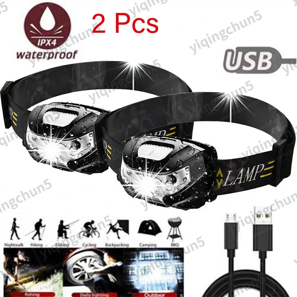 1/2X Super Bright Waterproof Head Torch Headlight LED USB Rechargeable Headlamp UK