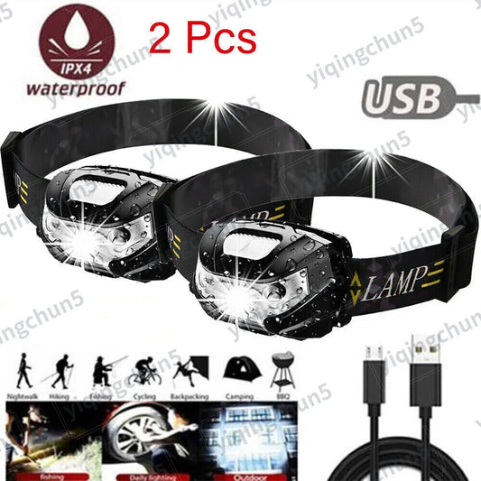 1/2X Super Bright Waterproof Head Torch Headlight LED USB Rechargeable Headlamp UK