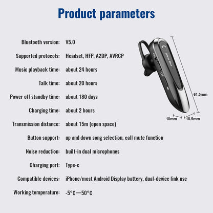 New Bee B45 Wireless Headset Bluetooth 5.0 Earphones Dual Mic Mute Handsfree Earbuds CVC8.0 Noise Reduction for Business Driving