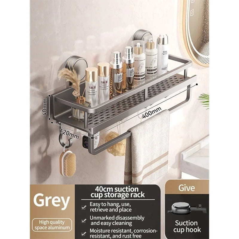 No Drill Suction Cup Suction Bathroom Rack Bathroom Shelf Toilet Space Aluminum Hanging Rack Bathroom Organizer Hang On The Wall