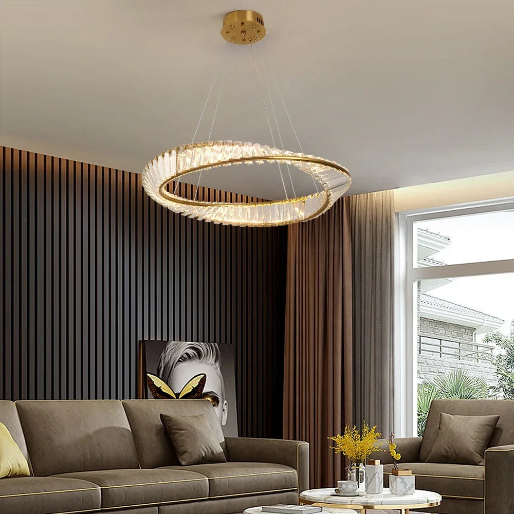 Modern Pendant Light Crystal Led Ceiling Lamp Gold Chandelier Möbius Strip Lustre Luxury Living Dining Room Home Decor Fixture
