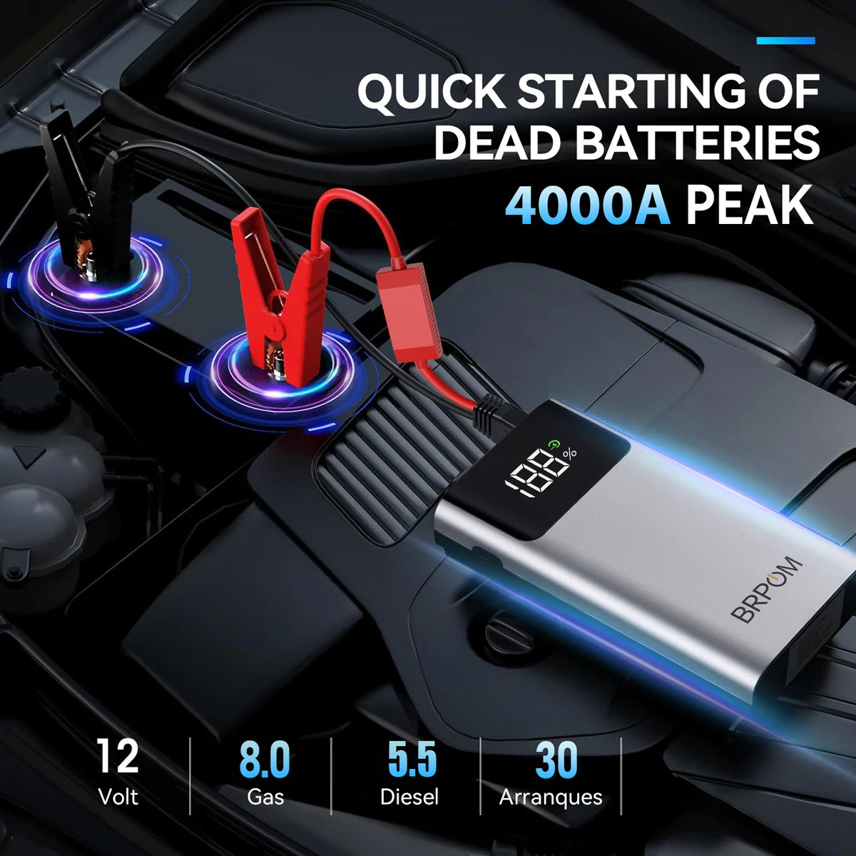 3-in-1 Portable Car Jump Starter 4000A Car Battery Booster Power Bank LED Lighting Small Battery Starter Device for 12V Car