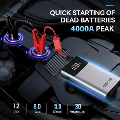 3-in-1 Portable Car Jump Starter 4000A Car Battery Booster Power Bank LED Lighting Small Battery Starter Device for 12V Car