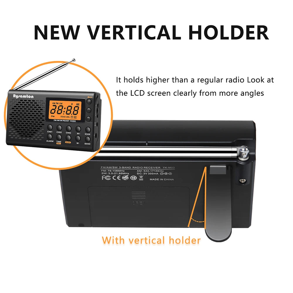 Portable Battery Radio FM Shortwave Digital Clock Radio With Sleep Timer Display Portative Small Battery Operated Radios