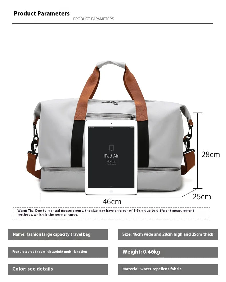 Large Capacity Travel Gym Bag Short-distance Luggage Portable Fitness Bags Shoulder Crossbody Handbags Men's Sports Waterproof B