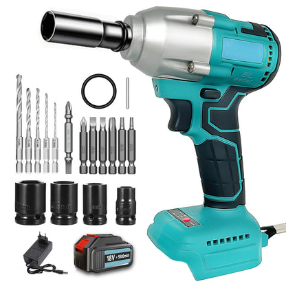 450N.m Cordless Impact Wrench with 1 x 5.5AH Battery Brushless Impact Wrench Set with 7 x Screwdriver, 4 x Impact Sockets