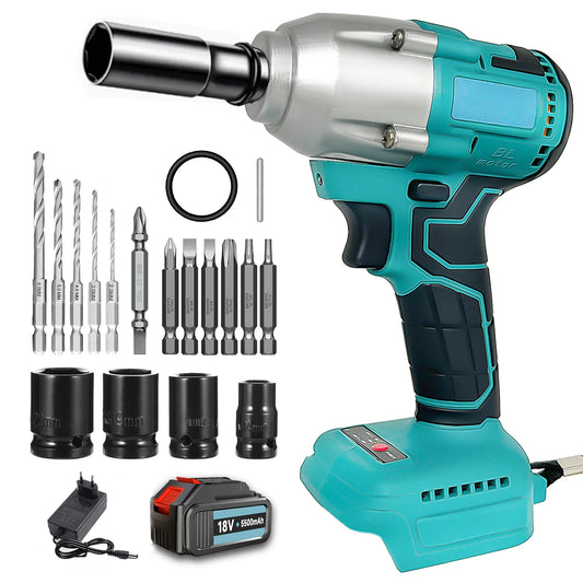 450N.m Cordless Impact Wrench with 1 x 5.5AH Battery Brushless Impact Wrench Set with 7 x Screwdriver, 4 x Impact Sockets