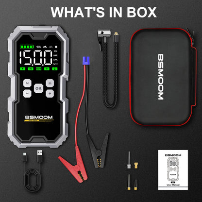 7000A Car Emergency Start Power Supply with Air Compressor, Battery Supercharger and Wireless Tire Inflator 12V Auto Jumper box