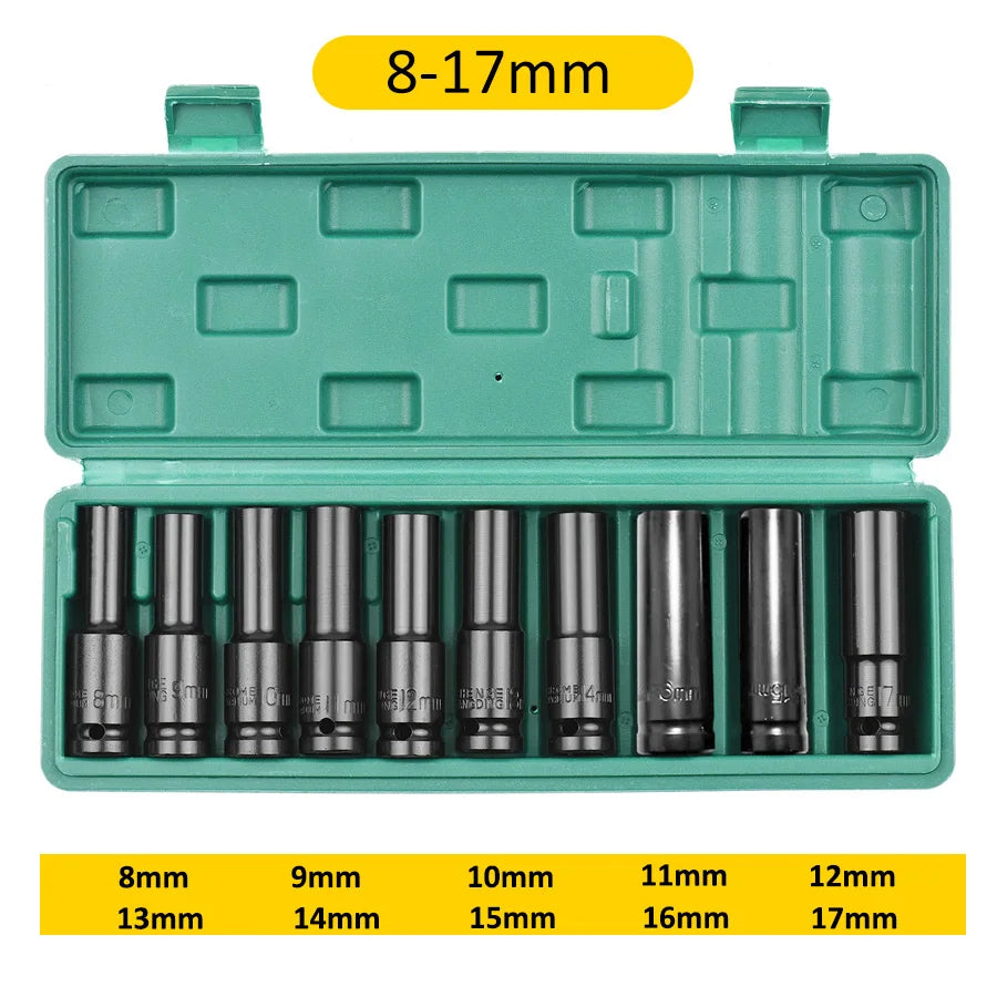 1/2Inch Drive 6-Point Impact Socket Set 10-20 pcs/set 8-32mm Metric Sizes Carbon Steel Impact Socket Set with Hard Storage Box