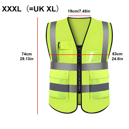 Reflective Safety Vest With 4 Pockets, Durable Protective Vest With Black Resin Zipper, High Visibility Reflective Clothing