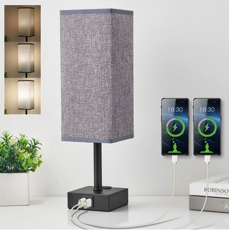 Bedside Lamp Touch Control Table Lamp with USB A+C Charging Ports 3-Way Dimmable Desk Lamps with Fabric Shade for Bedroom 2025