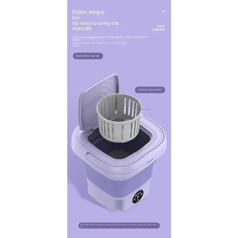 8L Foldable Mini Washer Spin Dryer Portable Cleaning Machine for Socks Underwear Panties Home Use Small Laundry