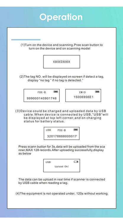 Black Animal RFID Reader 134.2KHz 125kHz USB/Bluetooth Pet Cat Dog Microchip Scanner FDX-B Glass Chip Identification Tag Reader