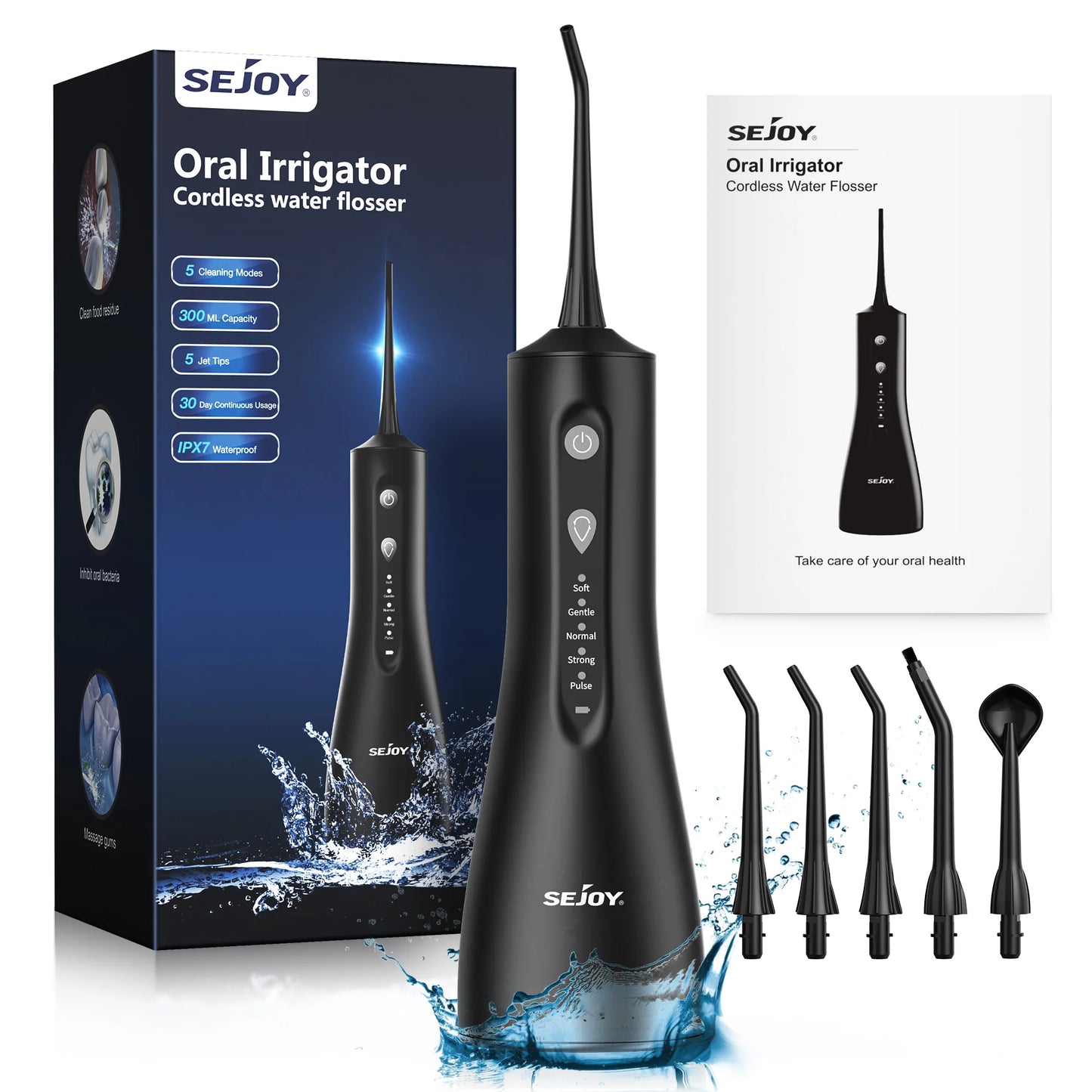 Sejoy Electric Water Flossers Oral Irrigator Rechargeable Portable Dental 4 Modes Water Tank Teeth 300ML Waterproof Cleaner