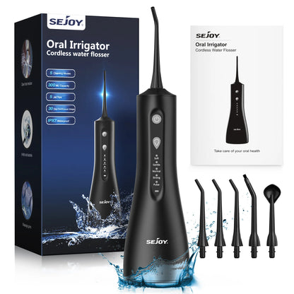 Sejoy Electric Water Flossers Oral Irrigator Rechargeable Portable Dental 4 Modes Water Tank Teeth 300ML Waterproof Cleaner