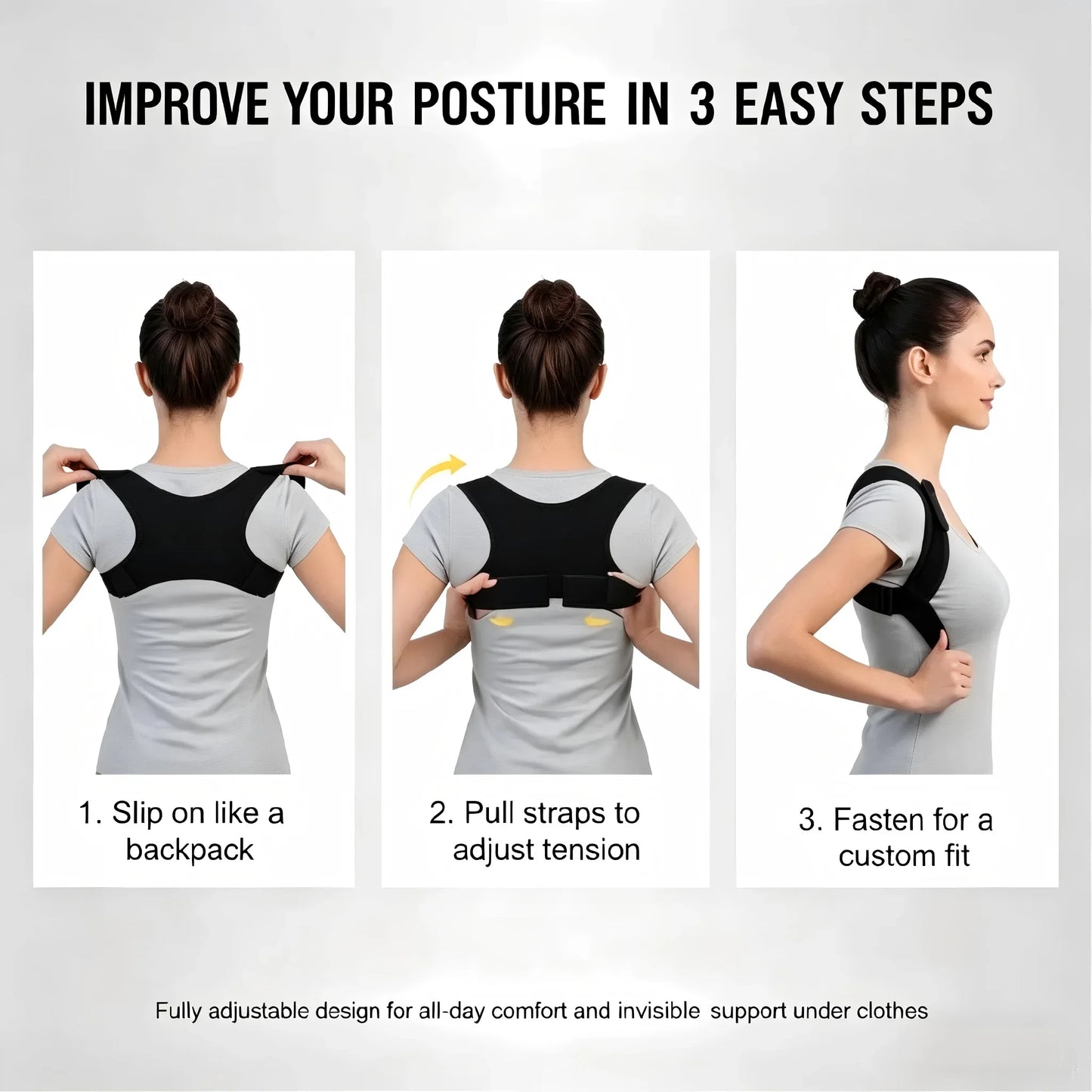 Adjustable Invisible Posture Corrector for Men Women, Breathable Upper Back Clavicle Support Brace for Hunchback Correction Pain