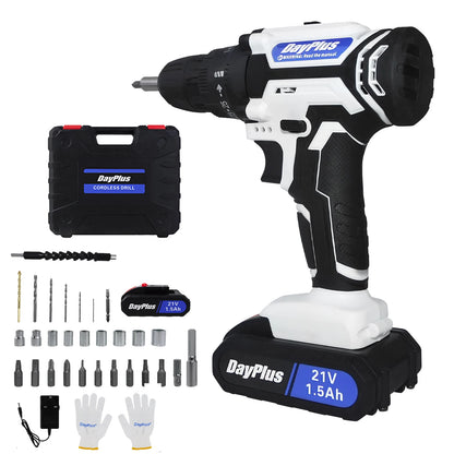 45Nm Cordless Drill Screwdriver with 21V 1.5Ah Battery and Charger, 25+1 Torque, 2700RPM 2 Speed, 29 PCS Accessories, Carry Case