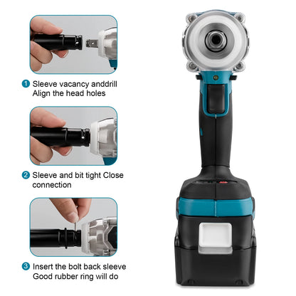 520N.M Brushless Electric Impact Wrench Cordless Electric Wrench 1/2 inch Screwdriver Power Tools for Makita 18V Battery Pins