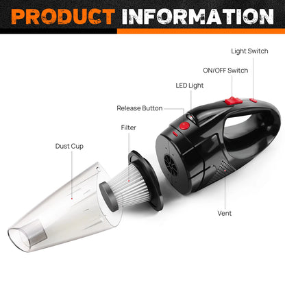 Handheld Vacuum Cleaner Powerful Rechargeable Car Cat Dog Pet Hair Cleaner (LED Light) Car Home Universal Free 3 Brush Heads