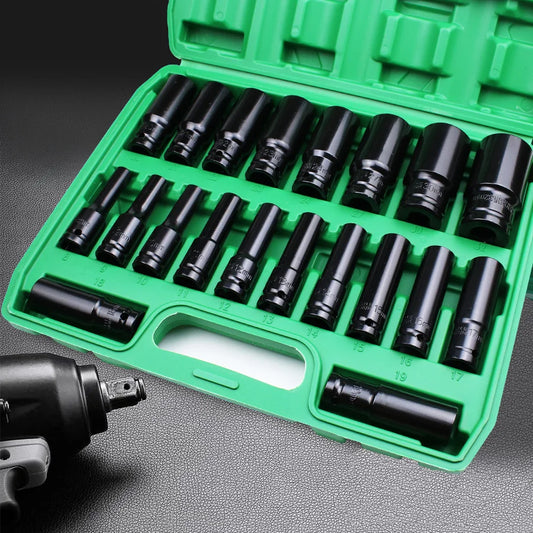 1/2Inch Drive 6-Point Impact Socket Set 10-20 pcs/set 8-32mm Metric Sizes Carbon Steel Impact Socket Set with Hard Storage Box