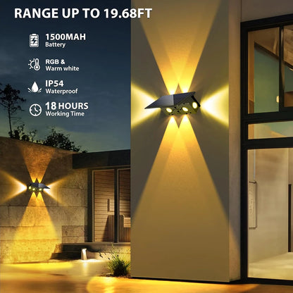 1-4PCS RGB Solar LED Light Outdoor Solar Wall Light IP65 Dusk To Dawn Up and Down Solar Light for Outside Fence Porch Deck Patio