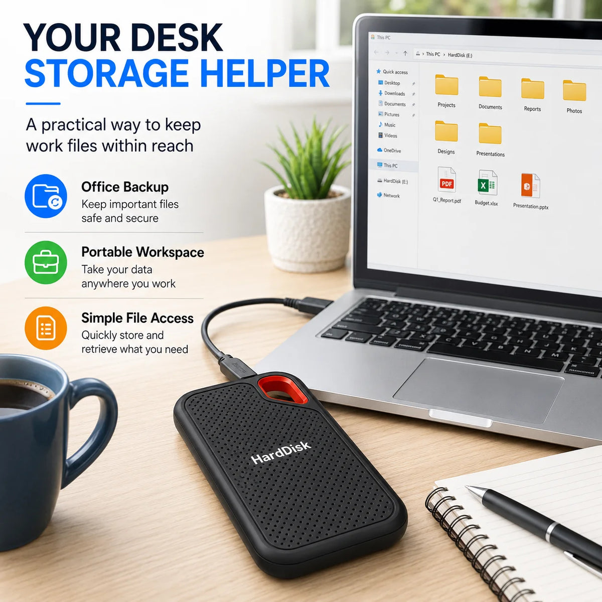 1TB External Hard Drive 2TB Portable SSD High Speed Hard Disk USB-C Original Storage Device for Laptop/PC/Phone/Mac