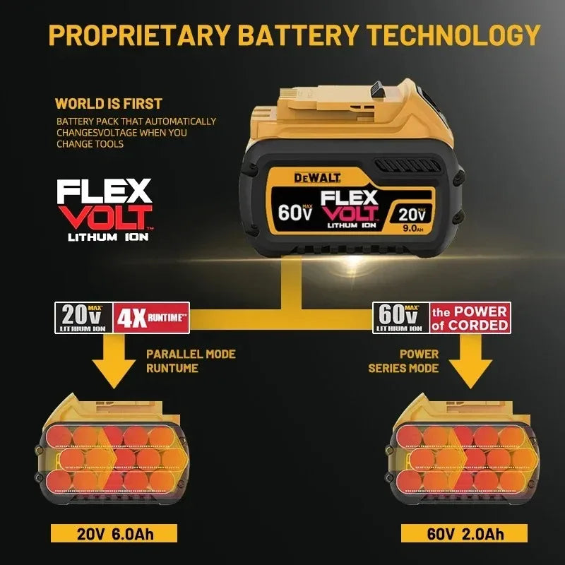 DeWALT 100% Original Battery 20V/60V 6Ah 9Ah MAX FlexVolt for DCB606 DCB205 DCB206 DCB209 DCB182 Power Tool with Charger