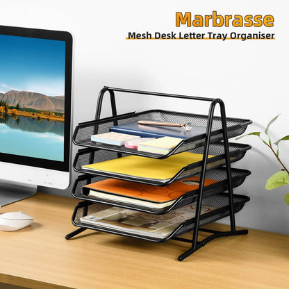 Mesh Desk Organiser 4 Tier Letter Tray Organizer Office Desktop Document Paper File Storage Mesh Filling Collection
