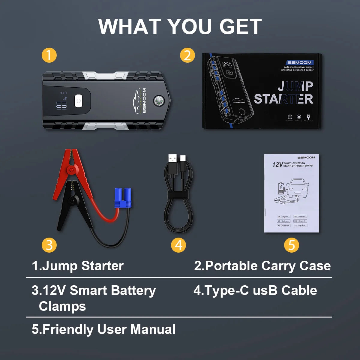 Car Jump Starter  Battery Charger Emergency Power Bank Booster for 12V Gasoline and Diesel Vehicles Starting
