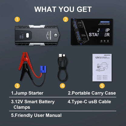 Car Jump Starter  Battery Charger Emergency Power Bank Booster for 12V Gasoline and Diesel Vehicles Starting