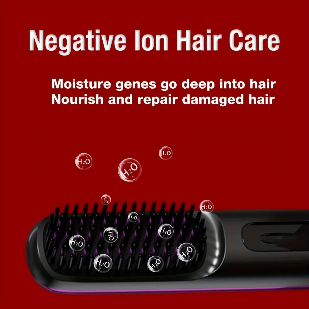Hair Straightener Brush for Travel with Negative Ion Type-C Charging 2000mAh Battery Frizz-Free Shine Smooth hair