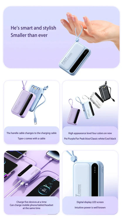 Lenovo 4 Built-in Type C Cables Mini Fast Charging 500000mAh Power Bank Compatible With iPhone Samsung Android Smart Mobiles
