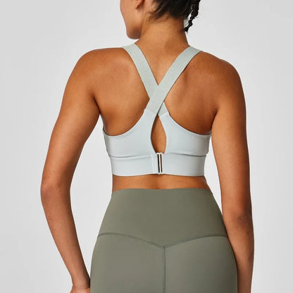 Large size sports lingerie women's shock-proof high-strength front zipper Velcro fitness running fixed cup yoga bra